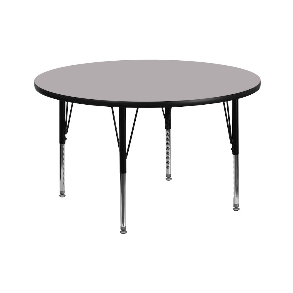 42'' Round Grey Thermal Laminate Activity Table - Height Adjustable Short Legs. Picture 1