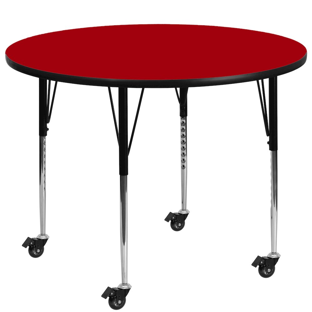 Mobile 42'' Round Red Thermal Activity Table - Standard Height Adjustable Legs. Picture 1