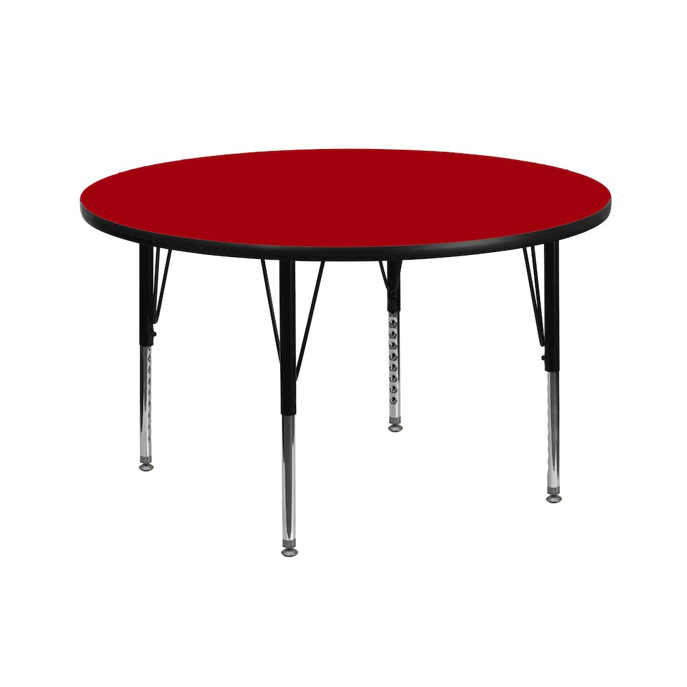 42'' Round Red Thermal Laminate Activity Table - Height Adjustable Short Legs. Picture 1