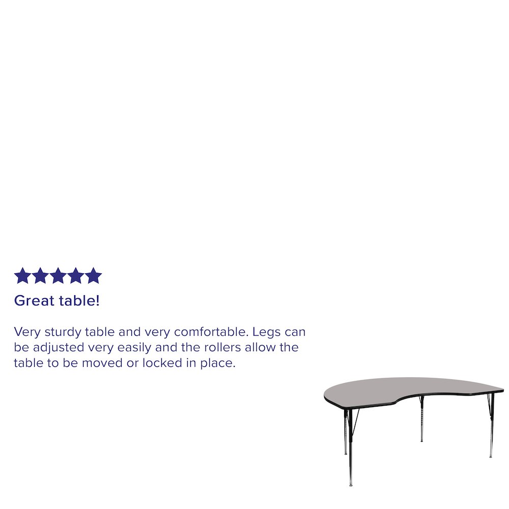 48''W x 72''L Kidney Grey HP Laminate Activity Table - Standard Height Adjustable Legs. Picture 3