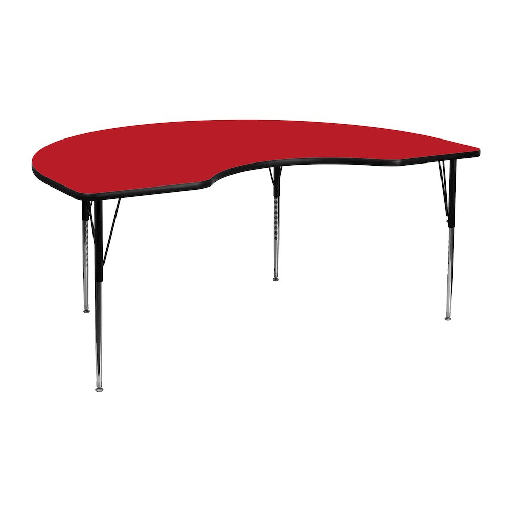 48''W x 72''L Kidney Red HP Laminate Activity Table - Standard Height Adjustable Legs. Picture 1