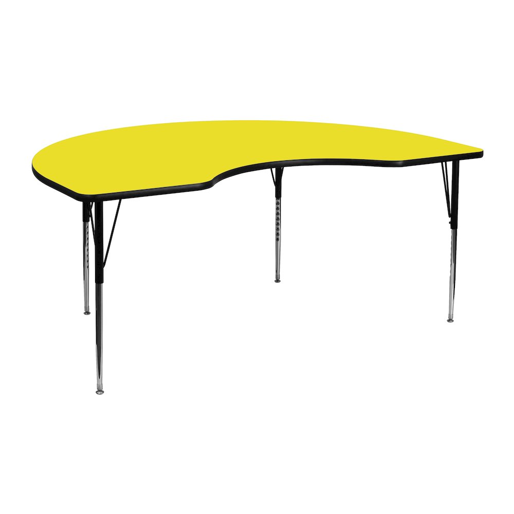 48''W x 72''L Kidney Yellow HP Laminate Activity Table - Standard Height Adjustable Legs. Picture 1
