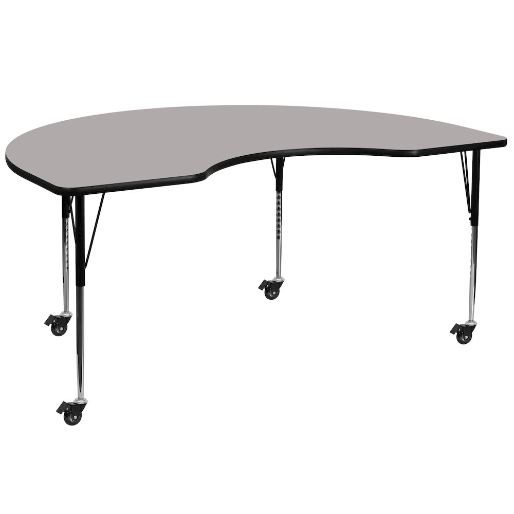 Mobile 48''W x 96''L Kidney Grey HP Laminate Activity Table - Standard Height Adjustable Legs. Picture 1
