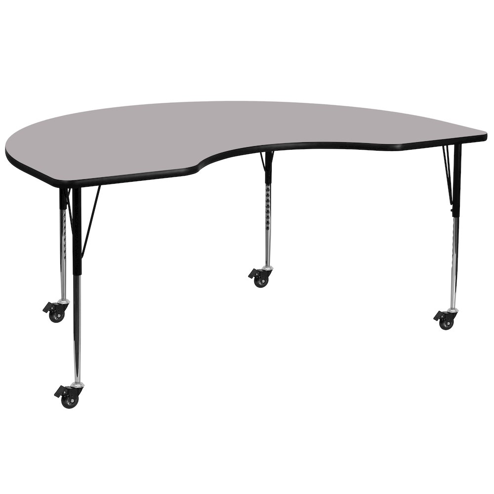 Mobile 48''W x 96''L Kidney Grey Thermal Activity Table - Standard Height Legs. Picture 1