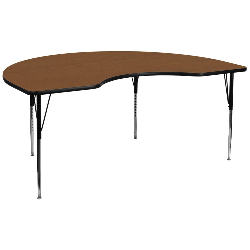 48''W x 96''L Kidney Oak HP Laminate Activity Table - Standard Height Adjustable Legs. Picture 1
