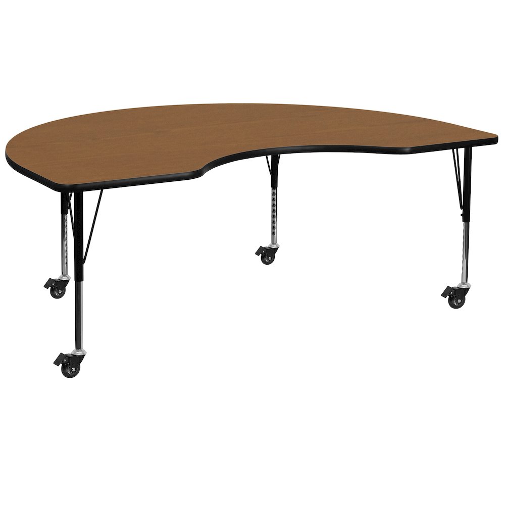 Mobile 48''W x 96''L Kidney Oak Thermal Activity Table - Height Short Legs. Picture 1