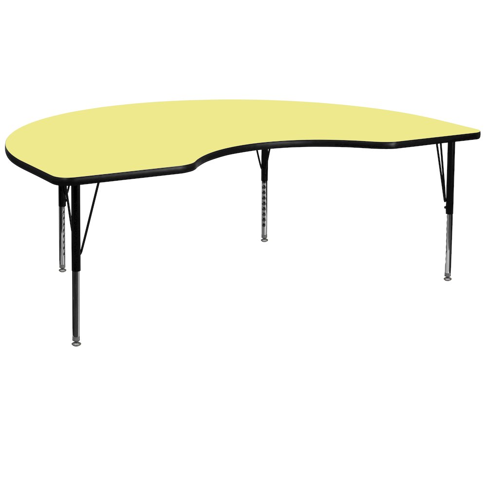 48''W x 96''L Kidney Yellow Thermal Activity Table - Height Short Legs. Picture 1