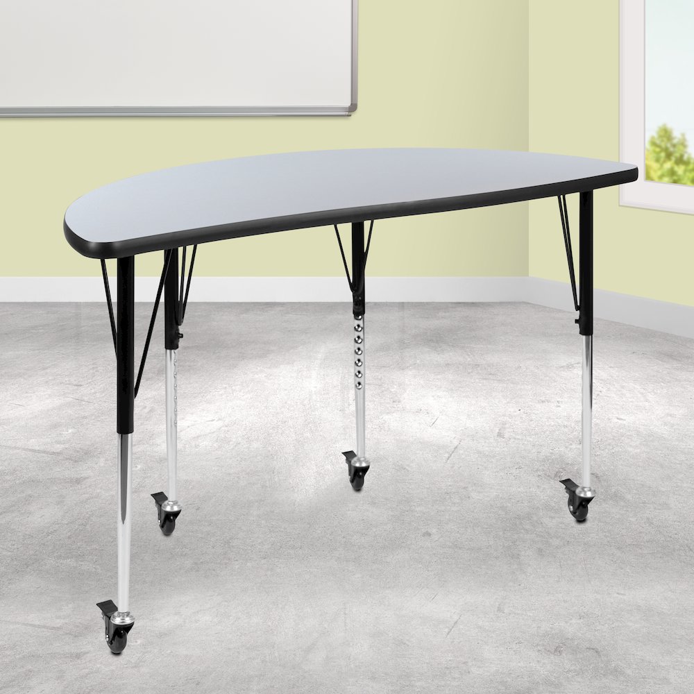 Mobile 47.5" Half Circle Grey Activity Table - Standard Height Legs. Picture 2