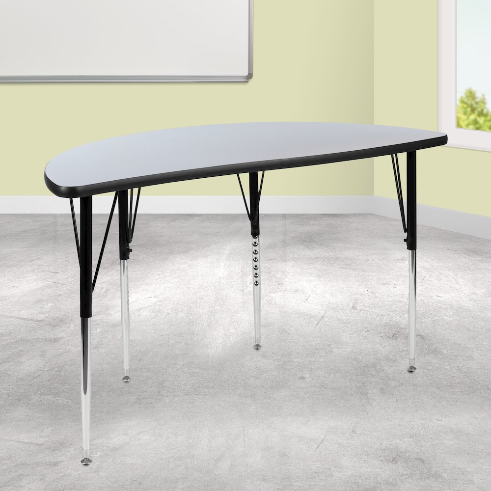 47.5" Half Circle Grey Thermal Activity Table - Standard Height Legs. Picture 2