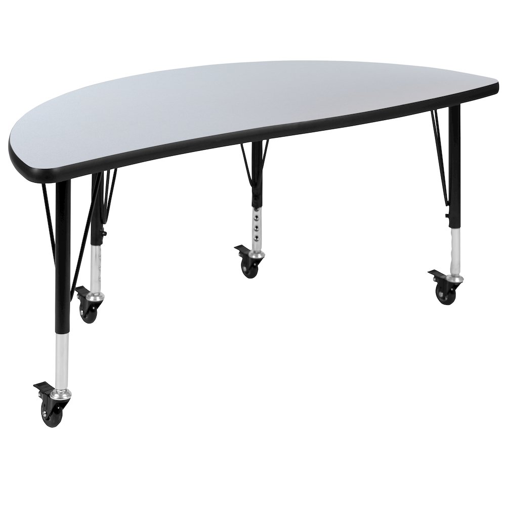 Mobile 47.5" Half Circle Grey Thermal Activity Table - Height Adjust Short Legs. Picture 1