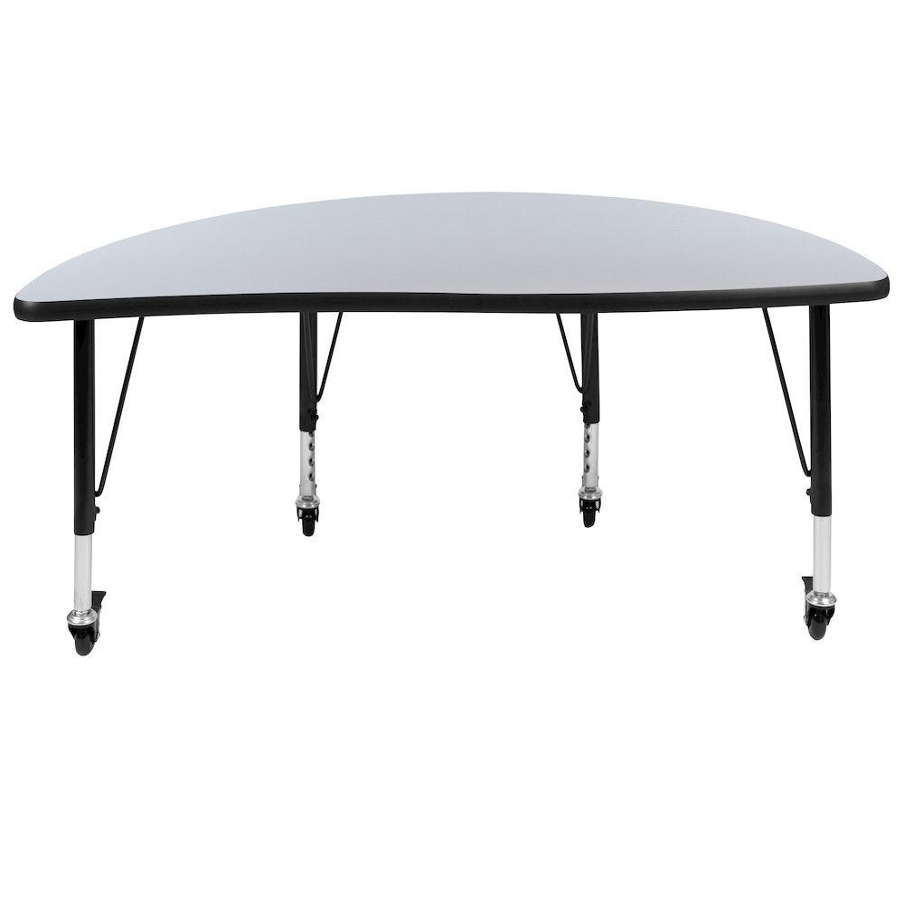 Mobile 47.5" Half Circle Grey Thermal Activity Table - Height Adjust Short Legs. Picture 7