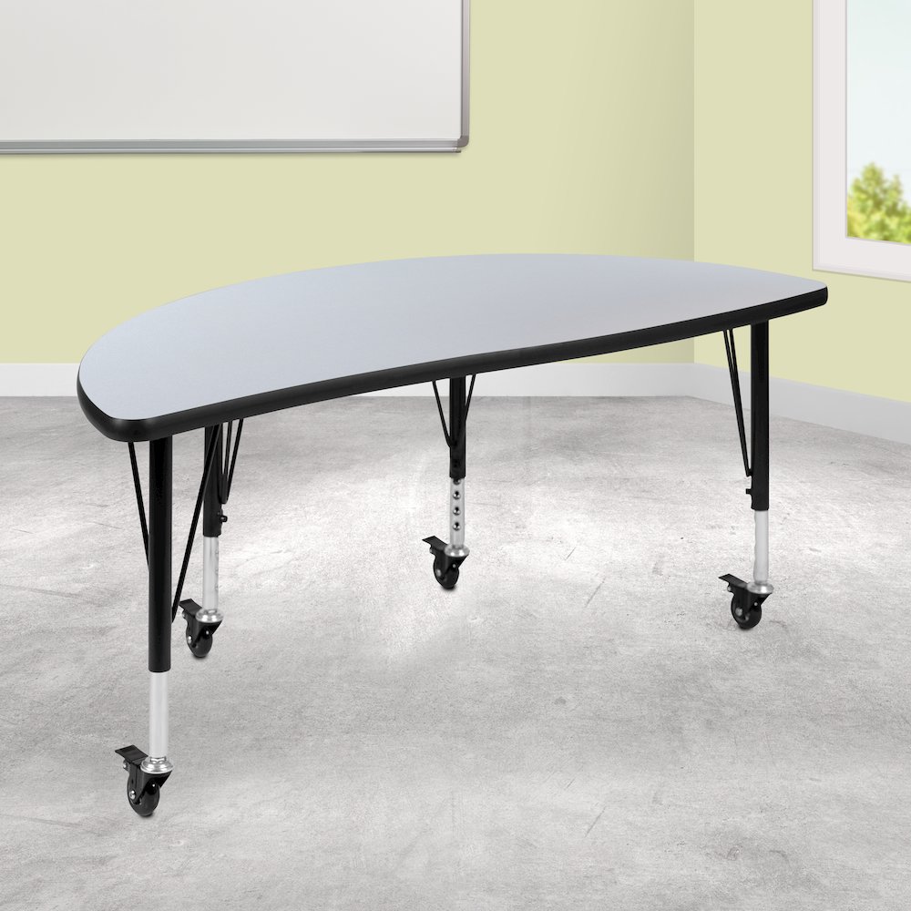 Mobile 47.5" Half Circle Grey Thermal Activity Table - Height Adjust Short Legs. Picture 2