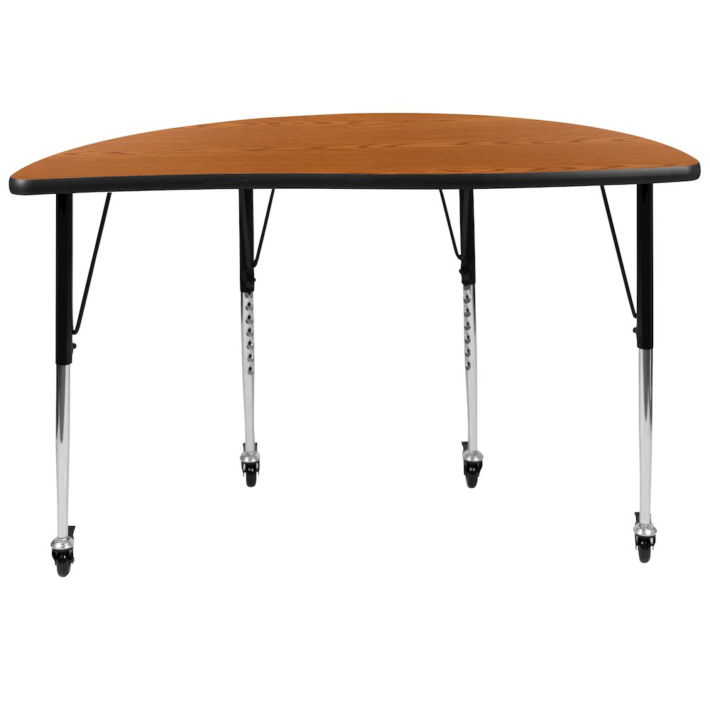 Mobile 47.5" Half Circle Oak Activity Table - Standard Height Legs. Picture 7