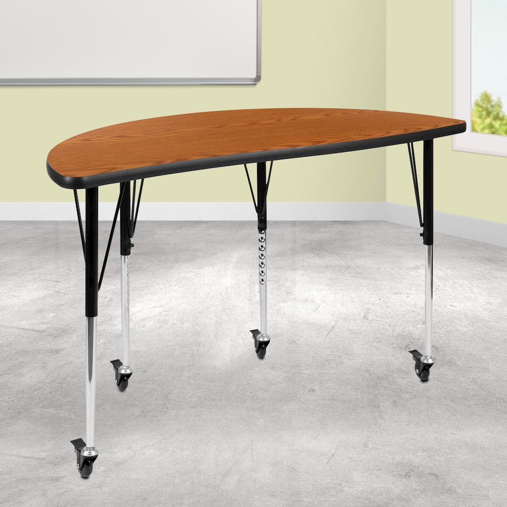 Mobile 47.5" Half Circle Oak Activity Table - Standard Height Legs. Picture 2