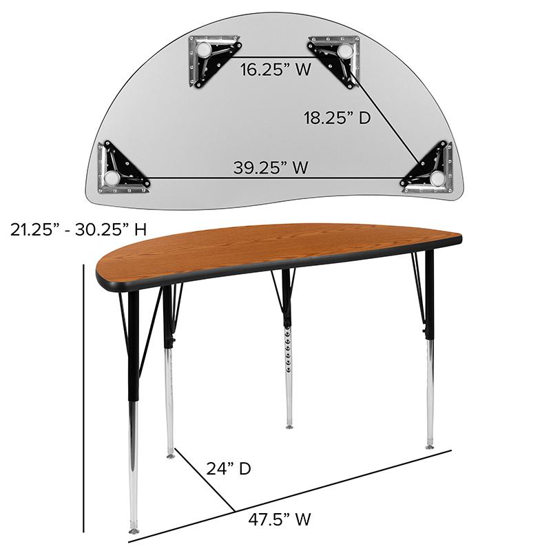 47.5" Half Circle Oak Thermal Activity Table - Standard Height Legs. Picture 5