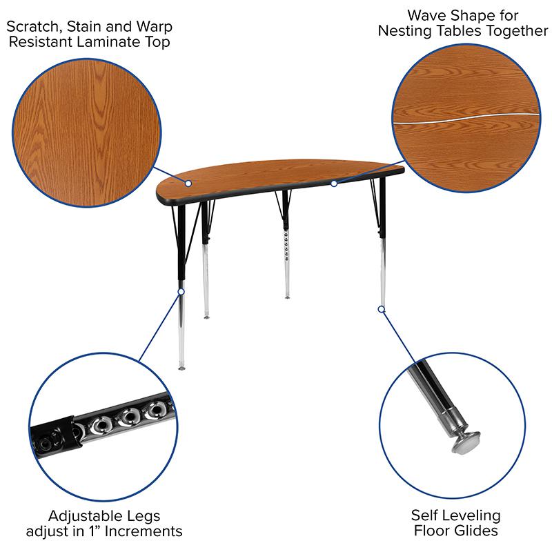 47.5" Half Circle Oak Thermal Activity Table - Standard Height Legs. Picture 4