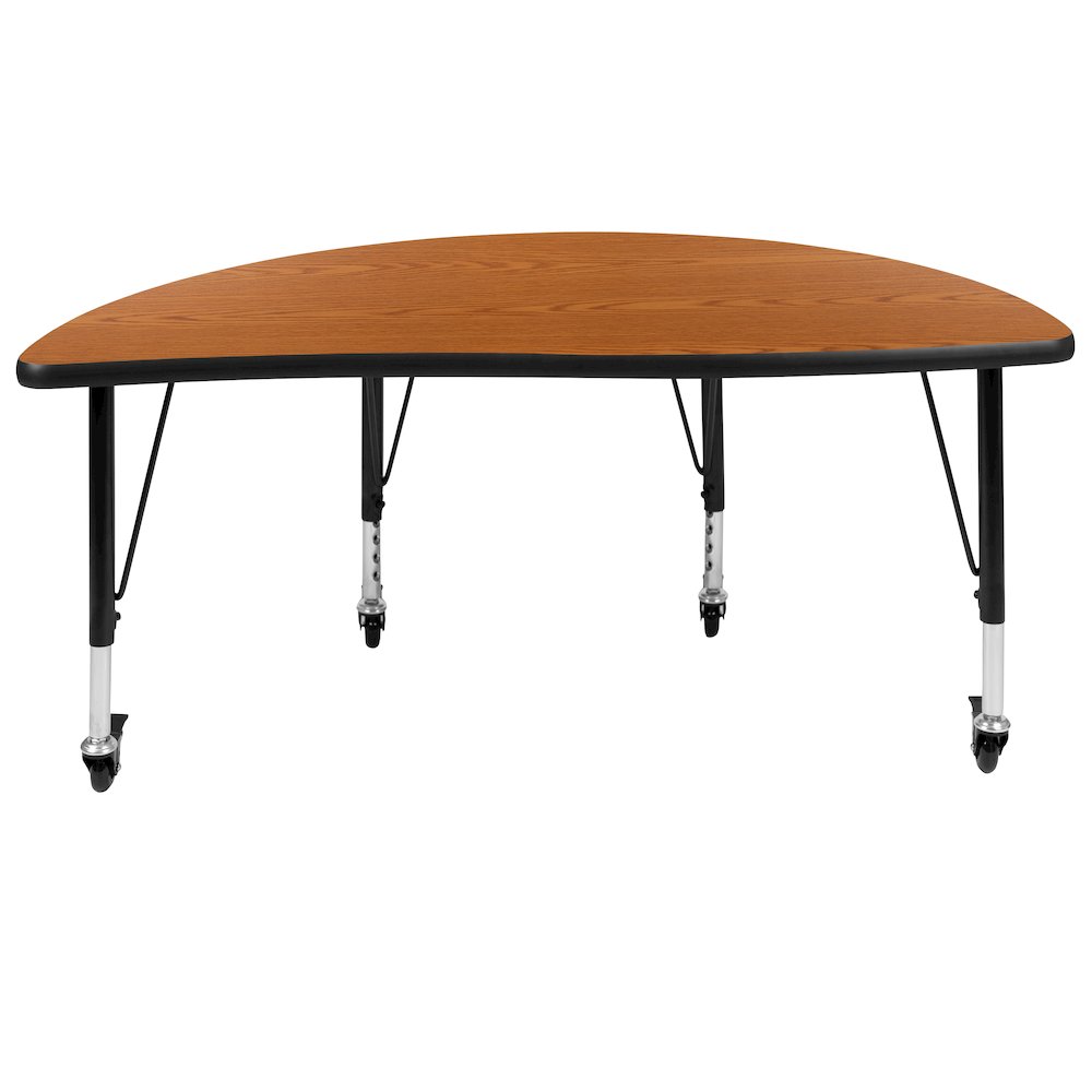 Mobile 47.5" Half Circle Oak Thermal Activity Table - Height Adjust Short Legs. Picture 7