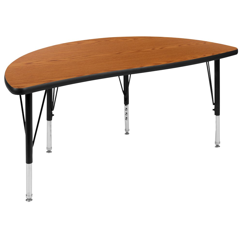 47.5" Half Circle Oak Thermal Activity Table - Height Short Legs. Picture 1