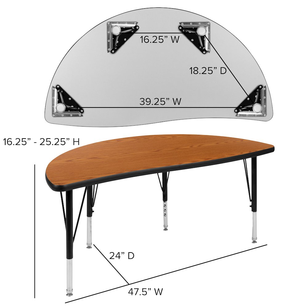 47.5" Half Circle Oak Thermal Activity Table - Height Short Legs. Picture 5
