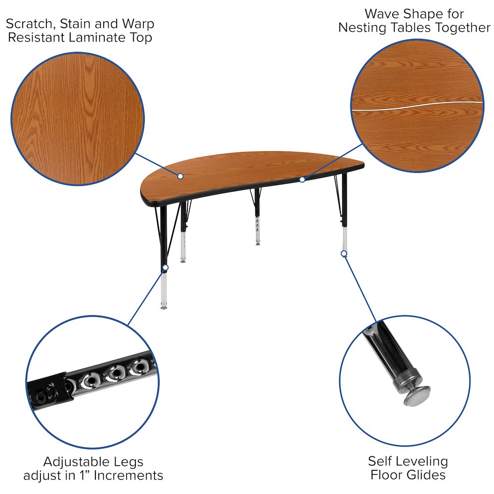 47.5" Half Circle Oak Thermal Activity Table - Height Short Legs. Picture 4