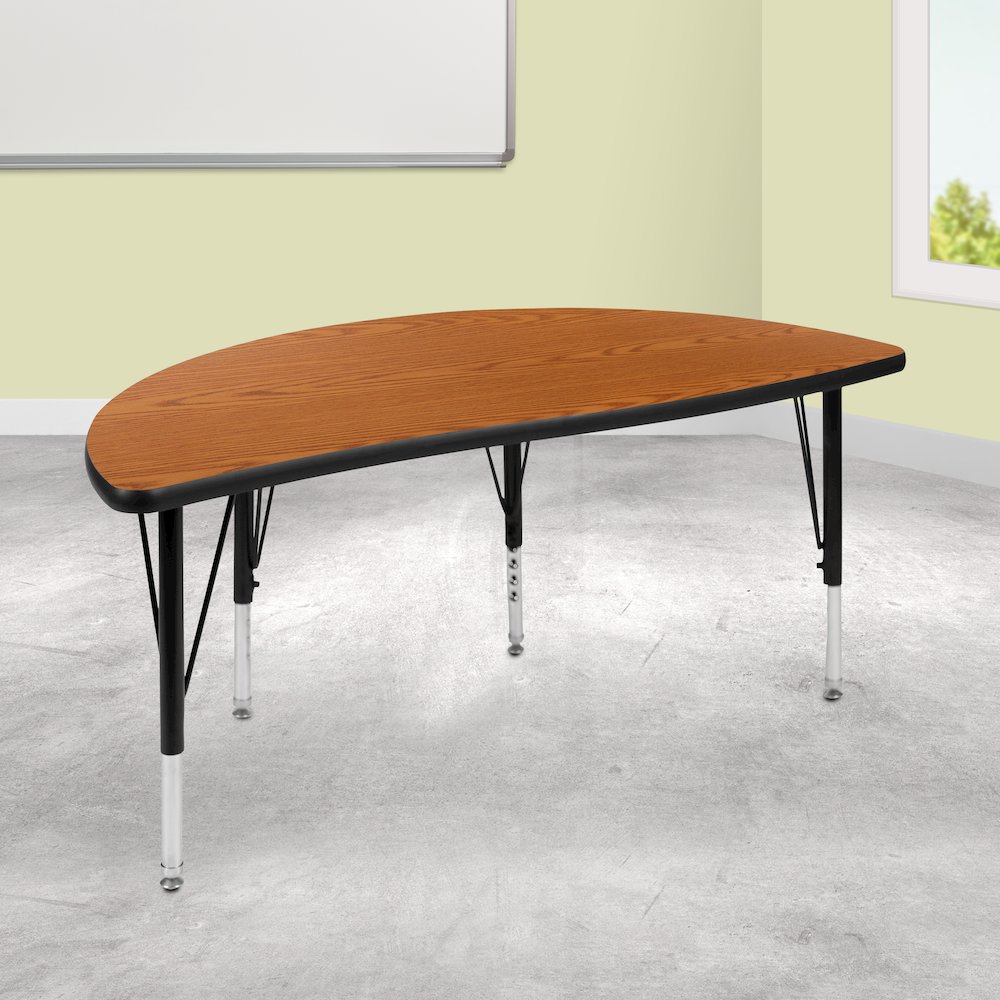 47.5" Half Circle Oak Thermal Activity Table - Height Short Legs. Picture 2