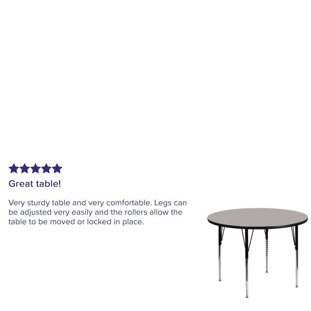 48'' Round Grey HP Laminate Activity Table - Standard Height Adjustable Legs. Picture 3