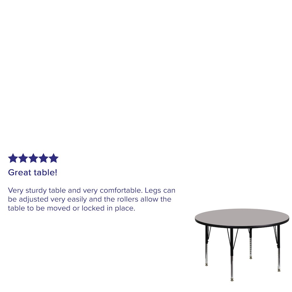 48'' Round Grey HP Laminate Activity Table - Height Adjustable Short Legs. Picture 2