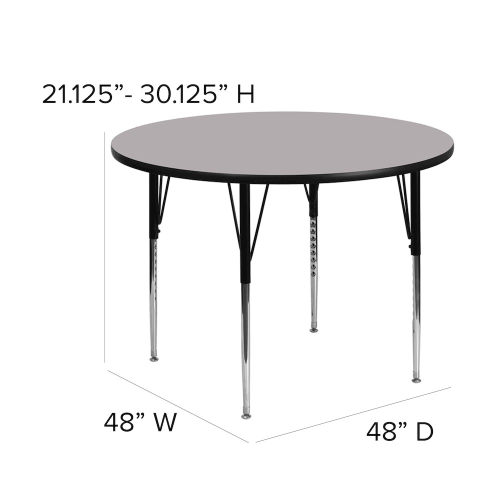 48'' Round Grey Thermal Activity Table - Standard Height Adjustable Legs. Picture 6