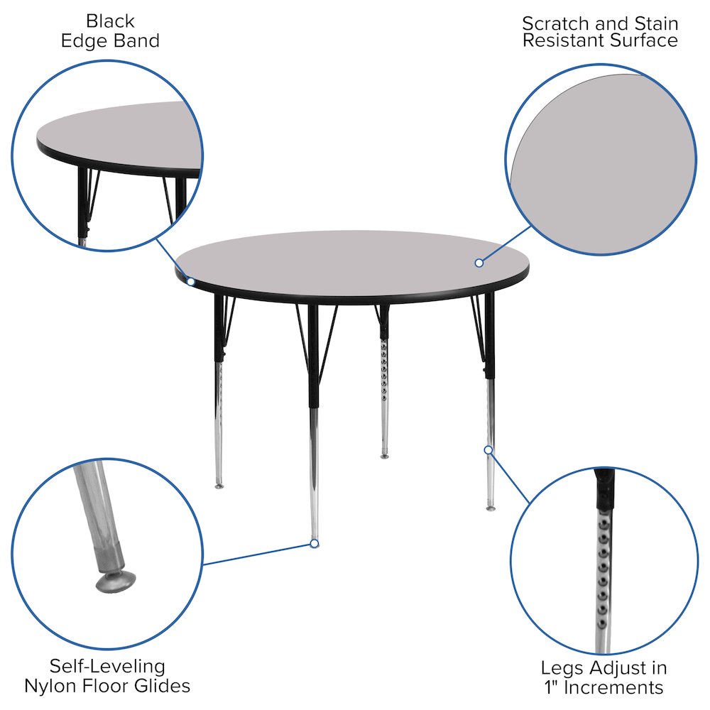 48'' Round Grey Thermal Activity Table - Standard Height Adjustable Legs. Picture 5