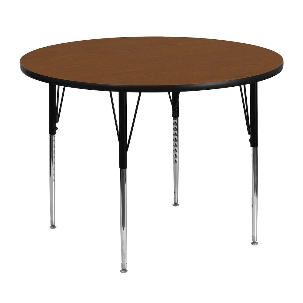 48'' Round Oak HP Laminate Activity Table - Standard Height Adjustable Legs. Picture 1