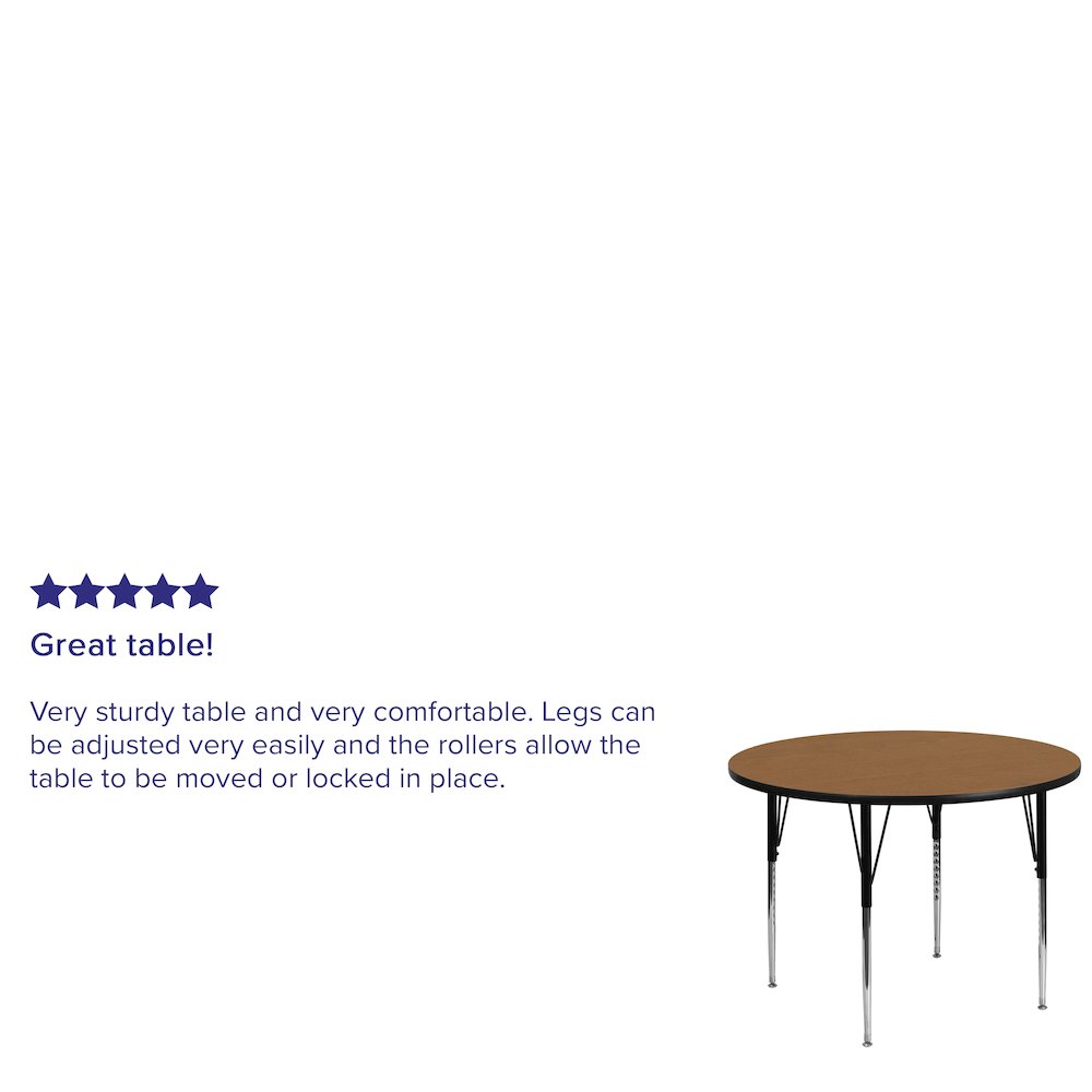 48'' Round Oak Thermal Laminate Activity Table - Standard Height Adjustable Legs. Picture 3