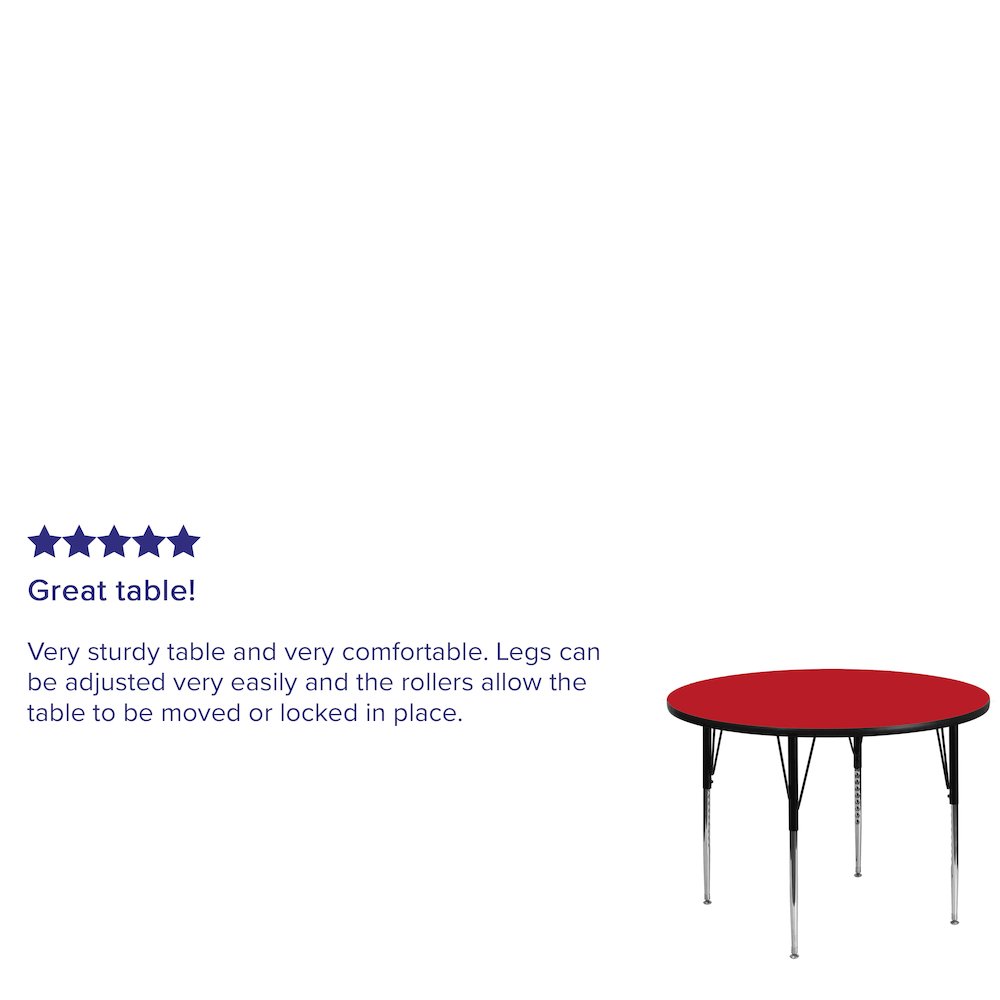 48'' Round Red HP Laminate Activity Table - Standard Height Adjustable Legs. Picture 2