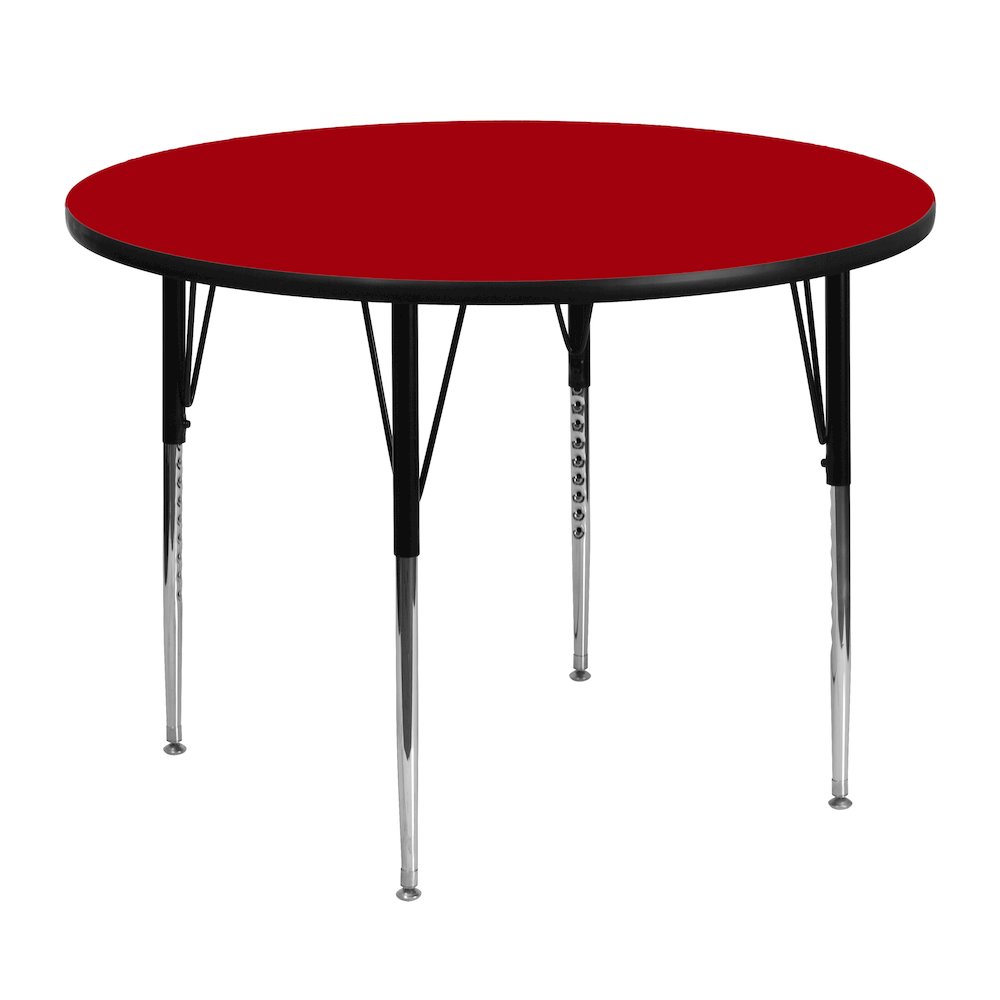 48'' Round Red Thermal Laminate Activity Table - Standard Height Adjustable Legs. Picture 1