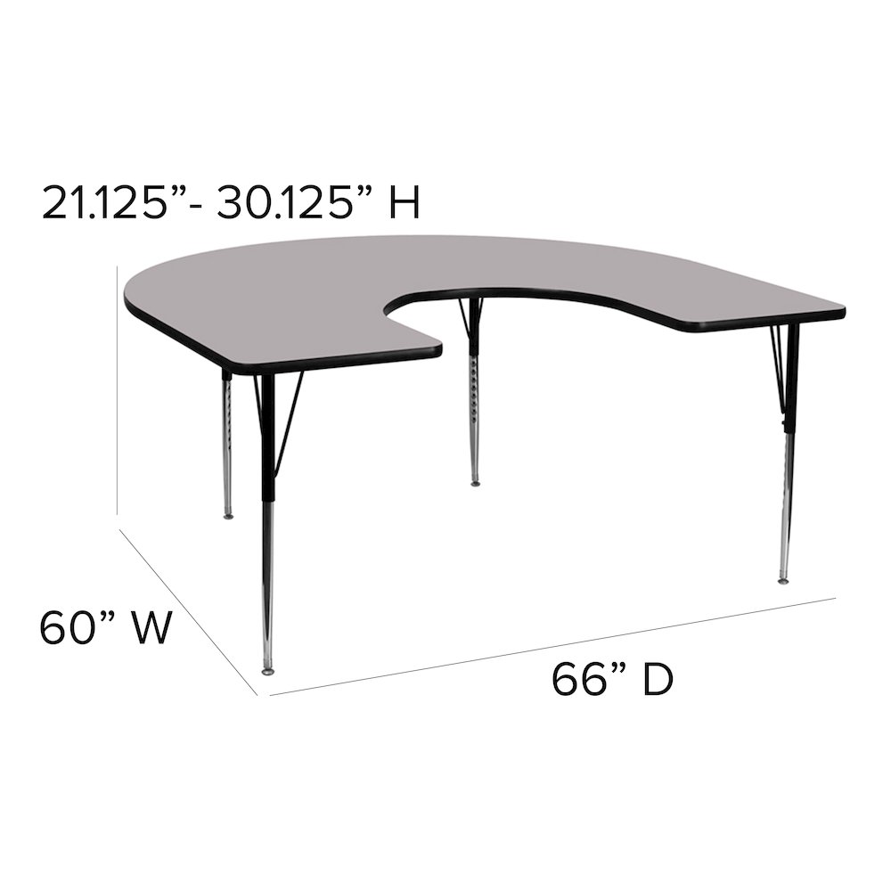 60''W x 66''L Horseshoe Grey Thermal Activity Table - Standard Height Legs. Picture 5