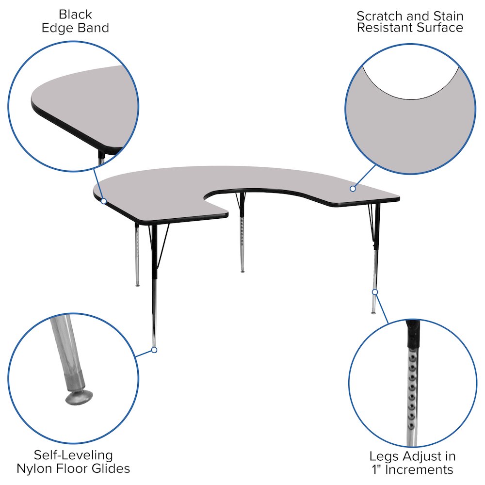 60''W x 66''L Horseshoe Grey Thermal Activity Table - Standard Height Legs. Picture 7