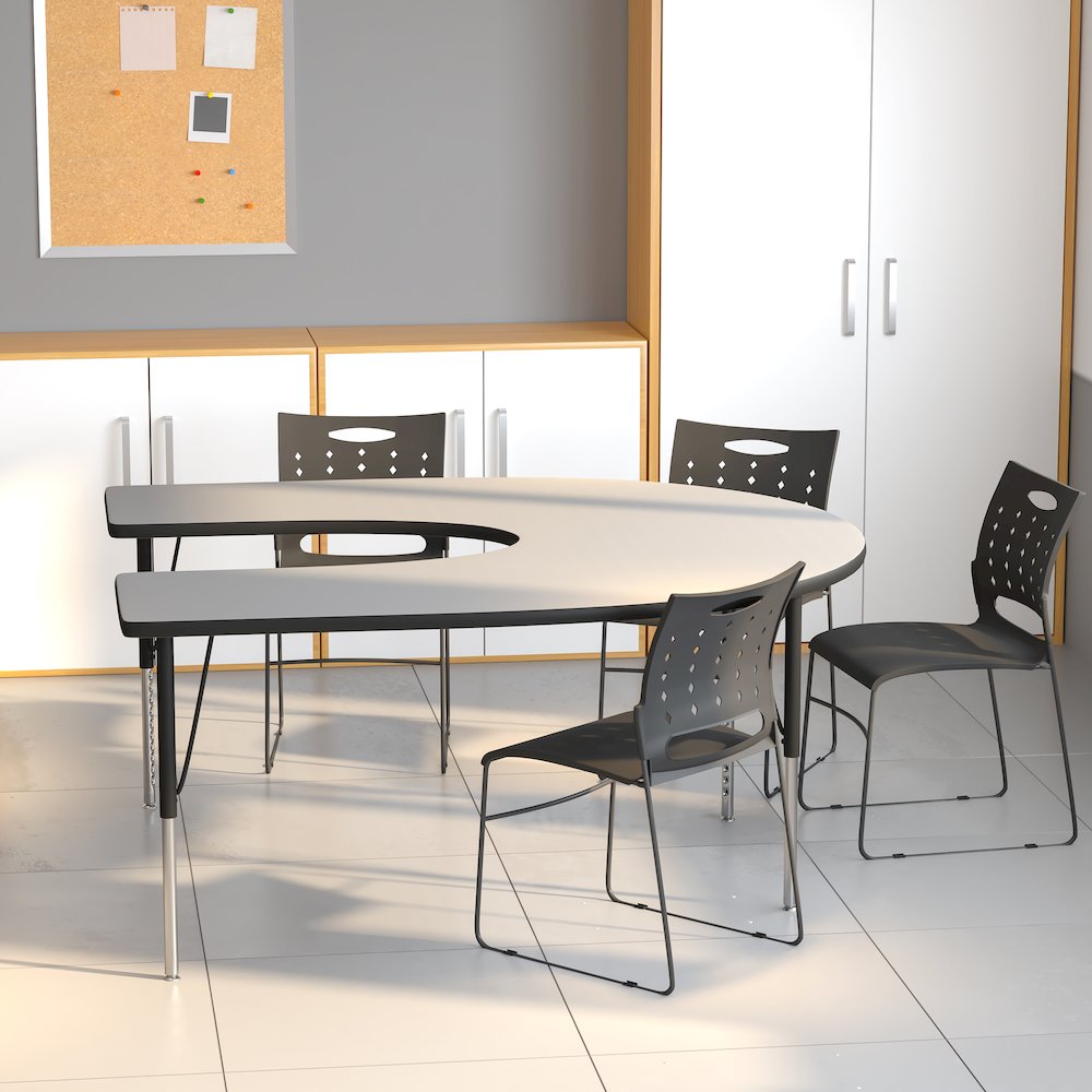 60''W x 66''L Horseshoe Grey Thermal Activity Table - Standard Height Legs. Picture 8