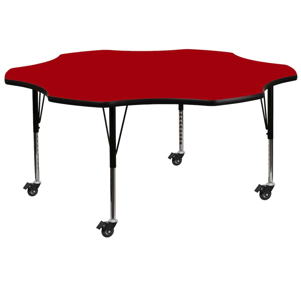 Mobile 60'' Flower Red Thermal Laminate Activity Table - Height Adjustable Short Legs. Picture 1