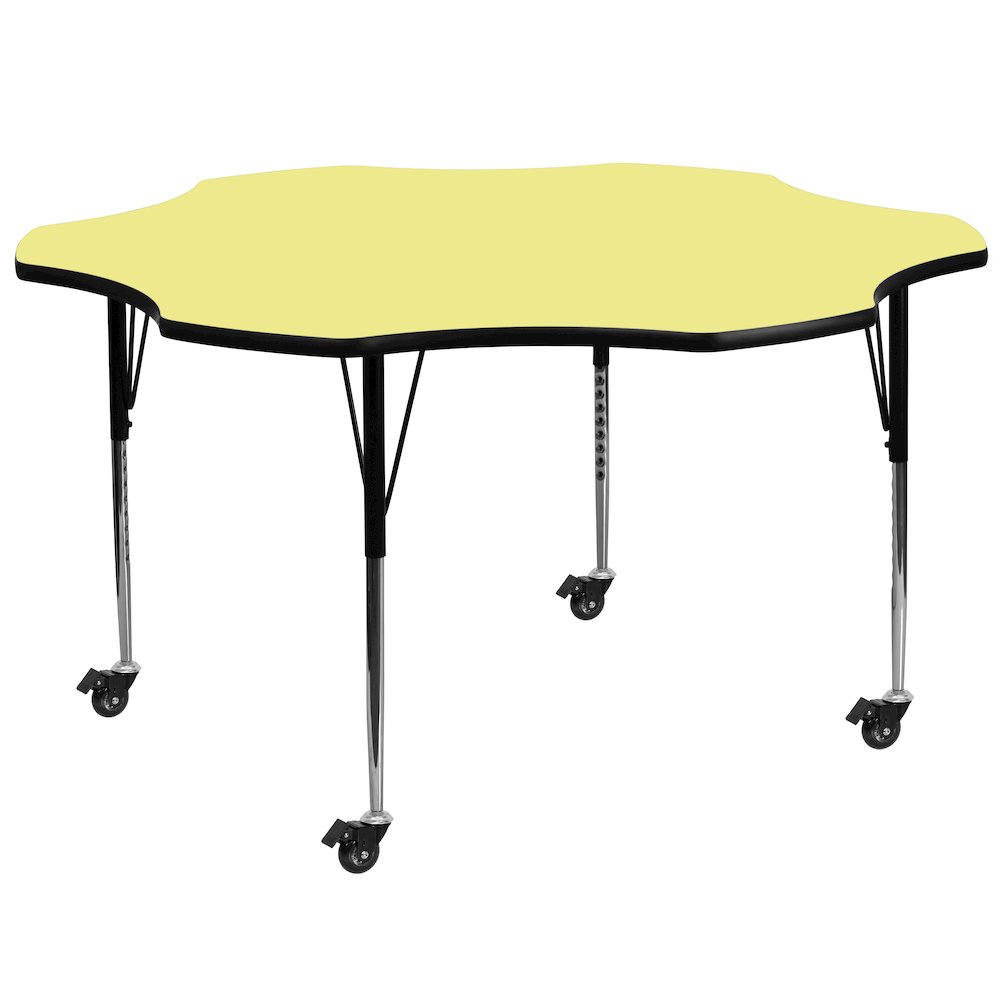 Mobile 60'' Flower Yellow Thermal Laminate Activity Table - Standard Height Adjustable Legs. Picture 1