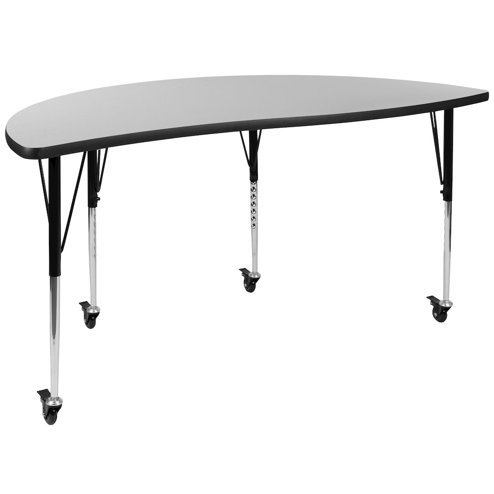 Mobile 60" Half Circle Grey Thermal Activity Table-Standard Height Adjust Legs. Picture 1