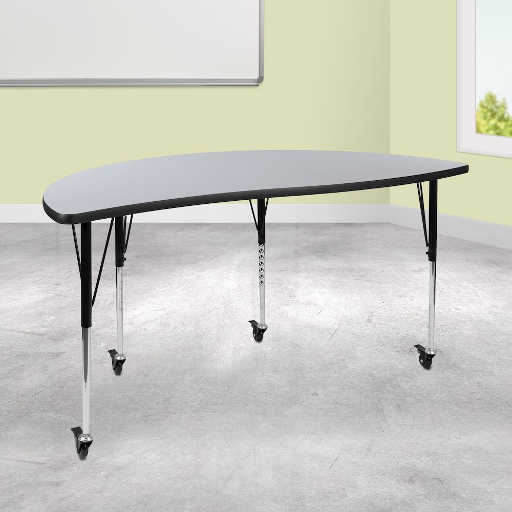 Mobile 60" Half Circle Grey Thermal Activity Table-Standard Height Adjust Legs. Picture 2