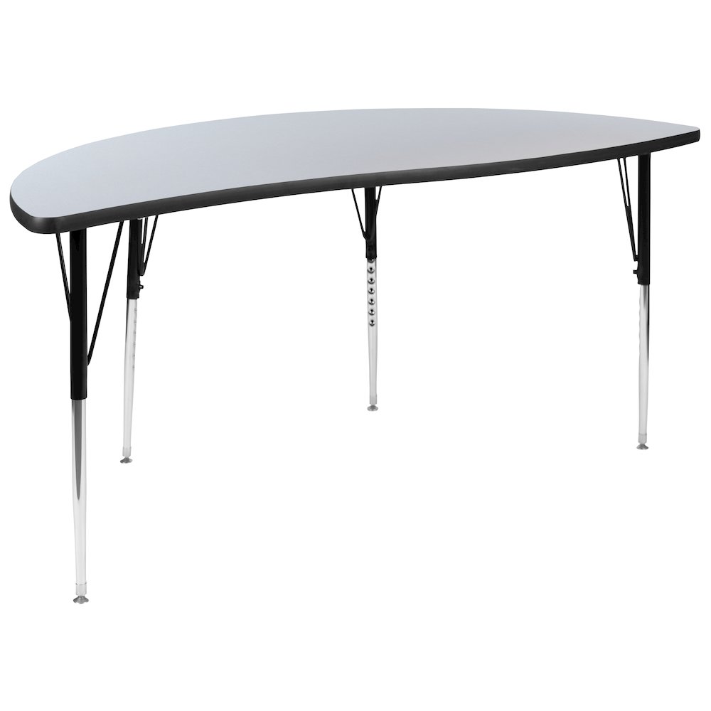 60" Half Circle Grey Thermal Activity Table - Standard Height Legs. Picture 1