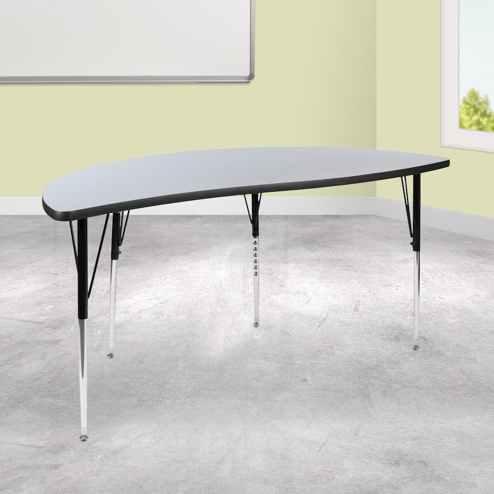 60" Half Circle Grey Thermal Activity Table - Standard Height Legs. Picture 2
