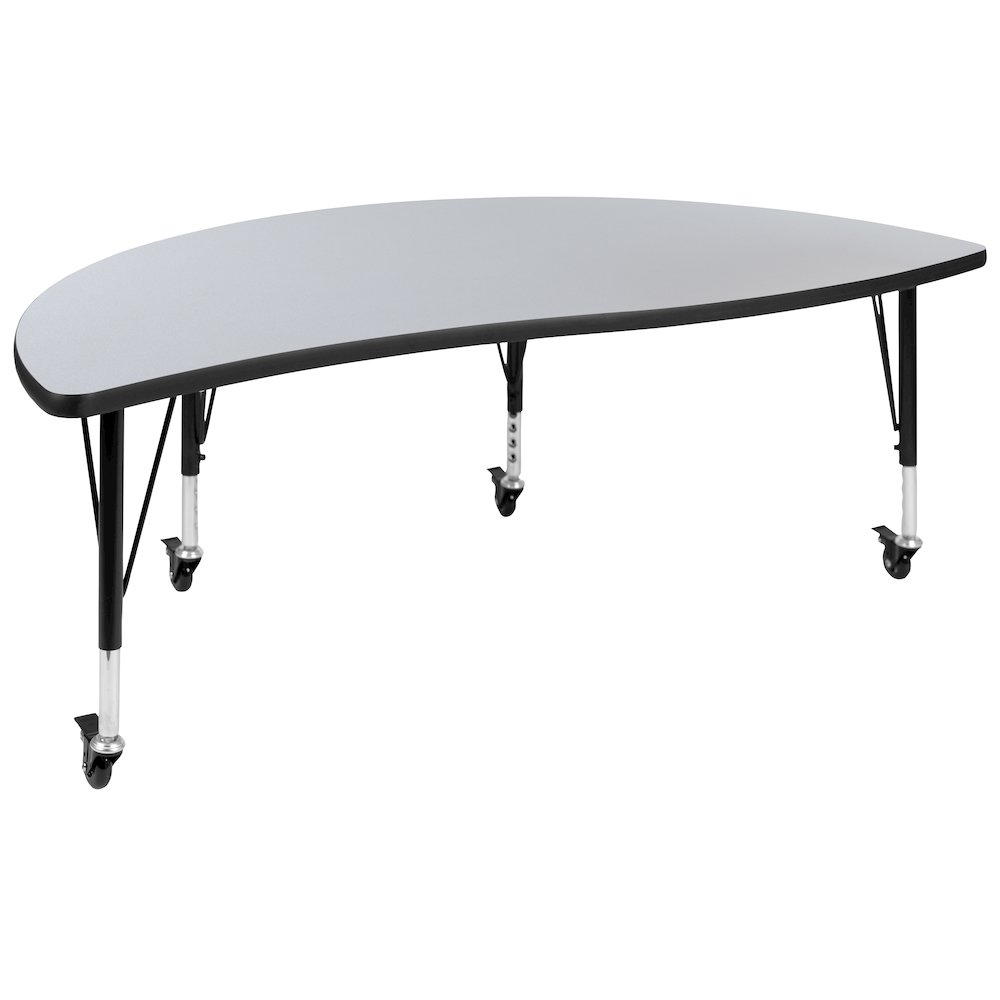 Mobile 60" Half Circle Grey Thermal Activity Table-Height Adjust Short Legs. Picture 1