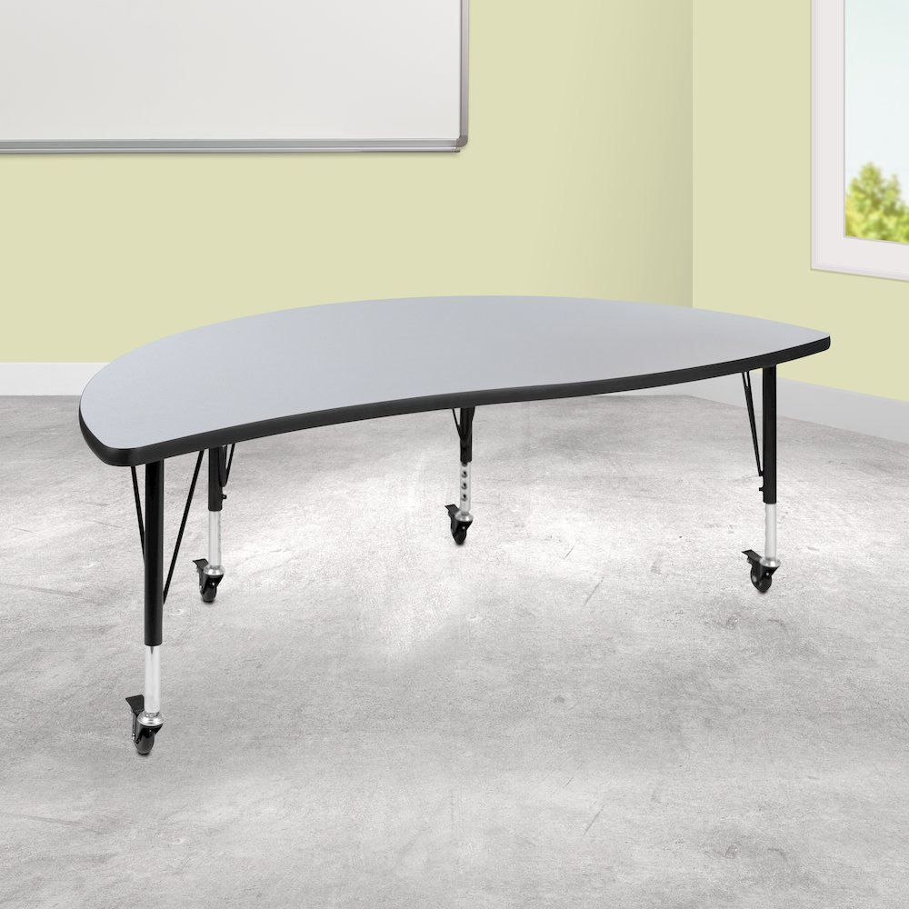 Mobile 60" Half Circle Grey Thermal Activity Table-Height Adjust Short Legs. Picture 2