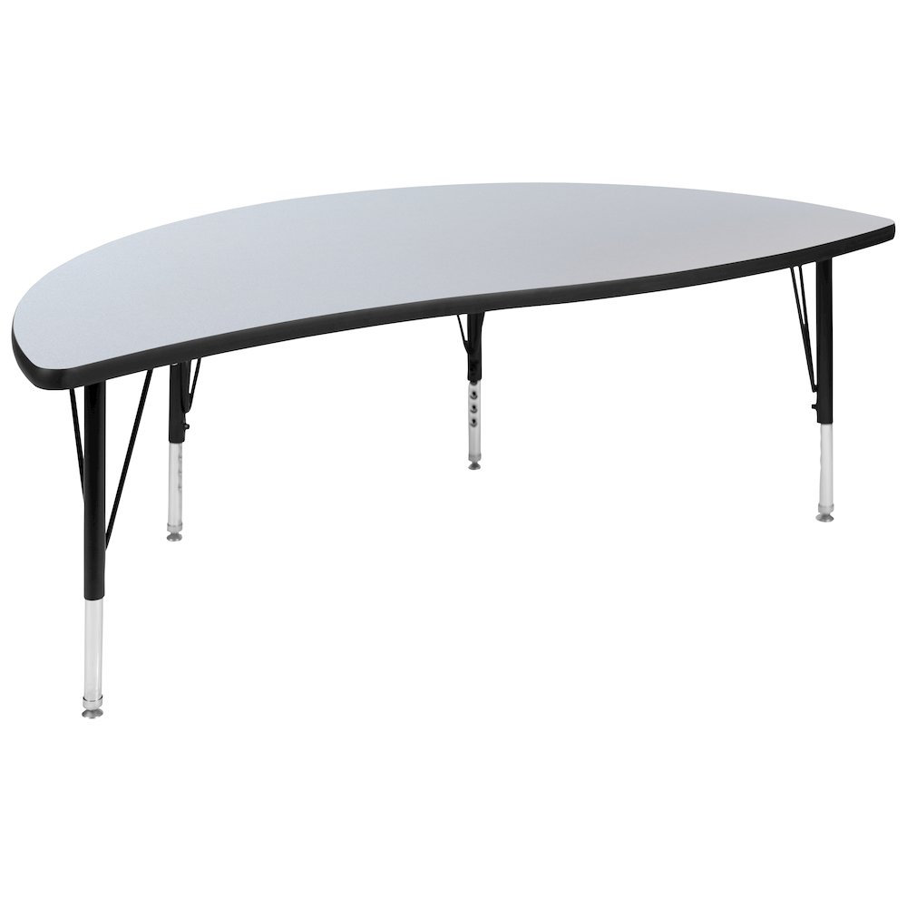 60" Half Circle Grey Thermal Activity Table - Height Short Legs. Picture 1