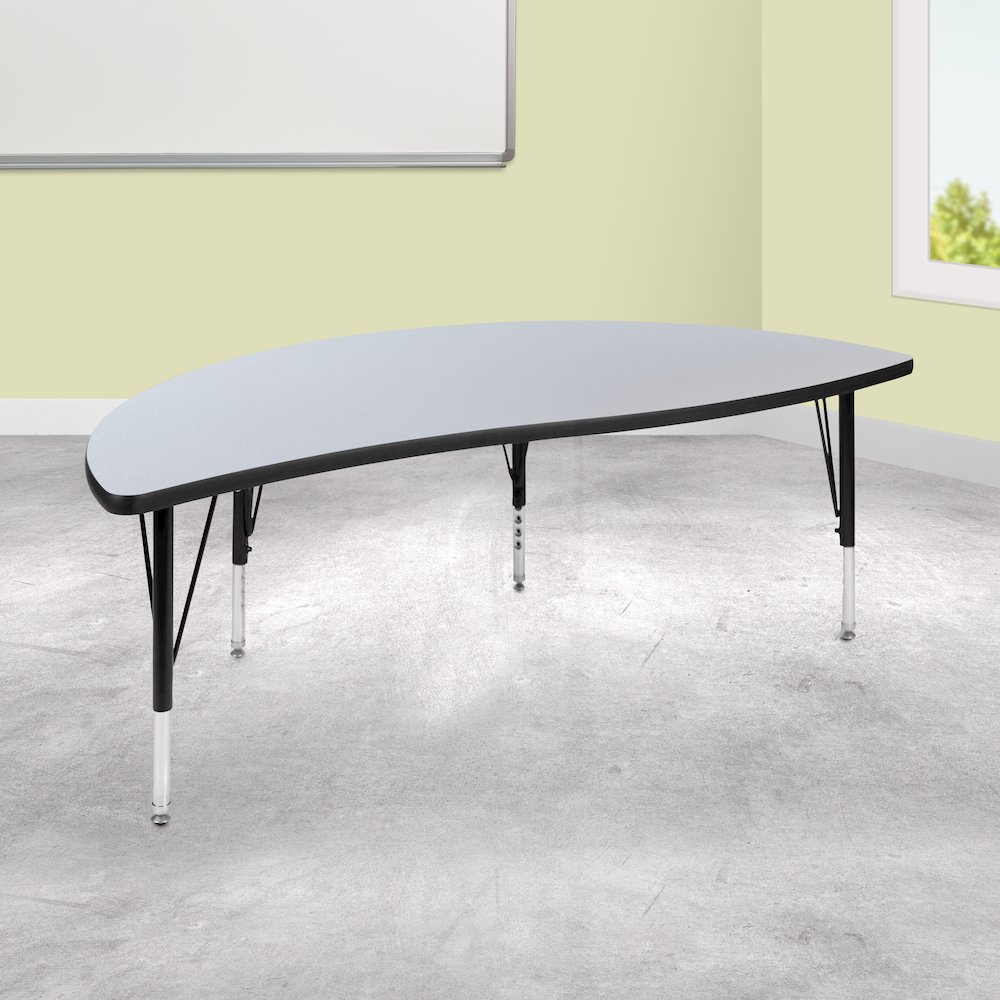60" Half Circle Grey Thermal Activity Table - Height Short Legs. Picture 2