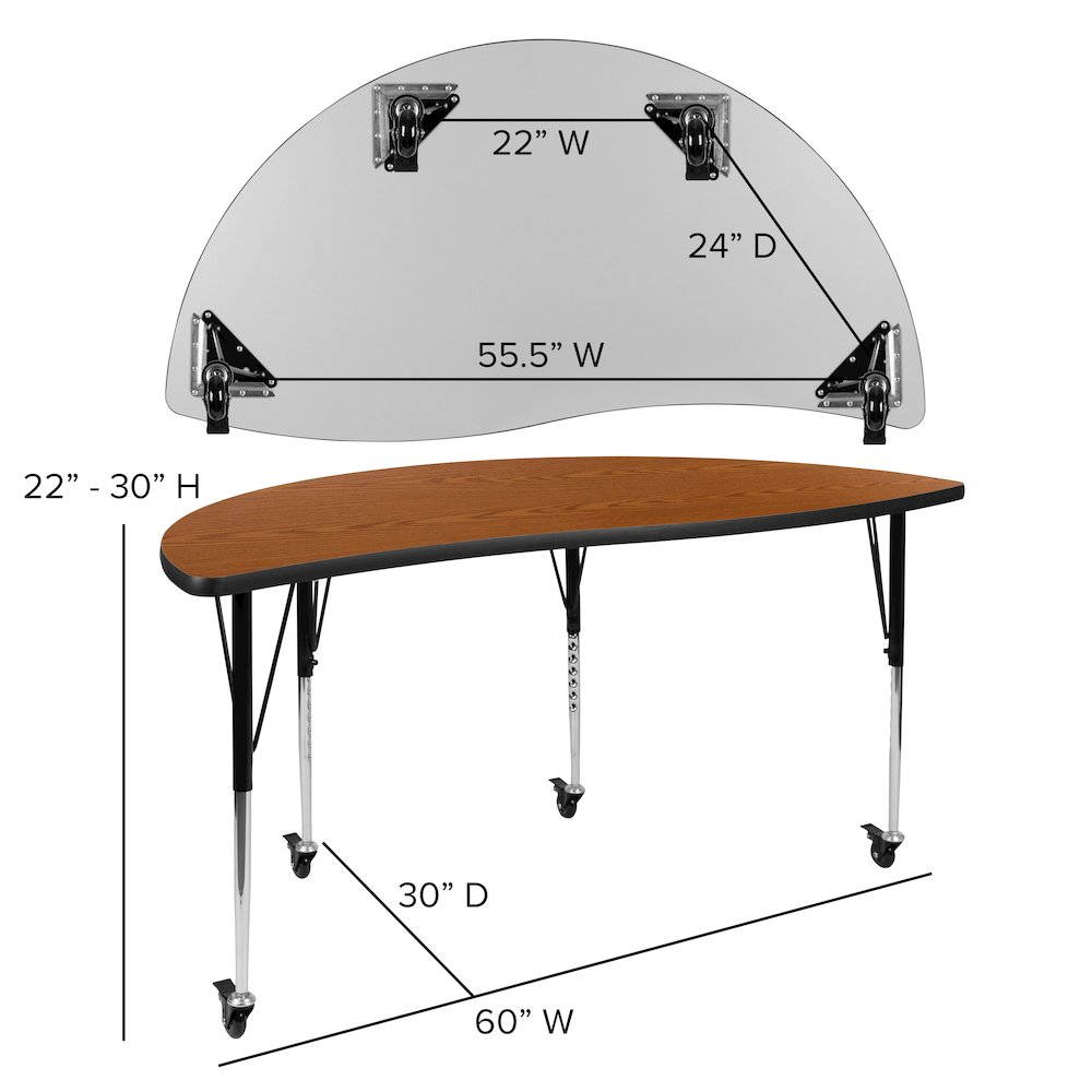 Mobile 60" Half Circle Oak Thermal Activity Table-Standard Height Adjust Legs. Picture 5