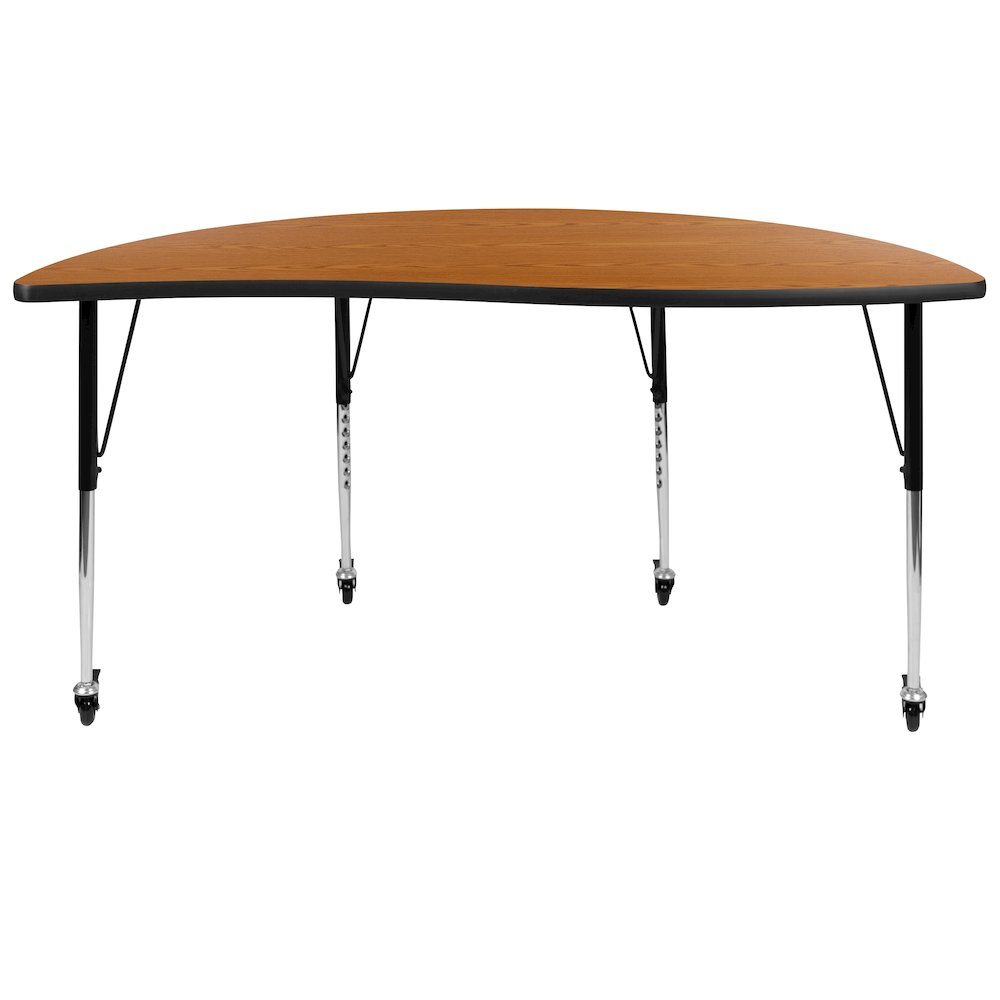 Mobile 60" Half Circle Oak Thermal Activity Table-Standard Height Adjust Legs. Picture 7