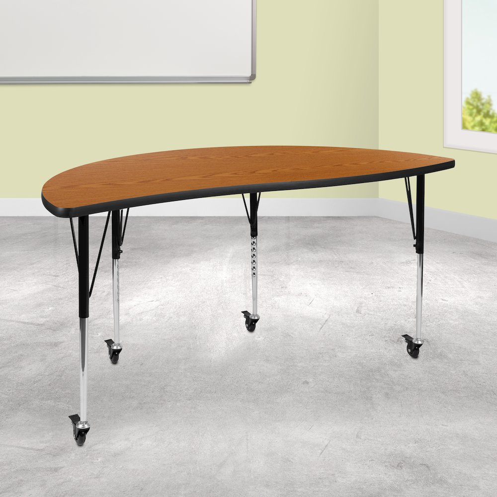 Mobile 60" Half Circle Oak Thermal Activity Table-Standard Height Adjust Legs. Picture 2
