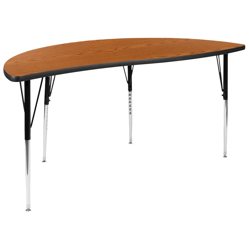 60" Half Circle Oak Thermal Activity Table - Standard Height Legs. Picture 1